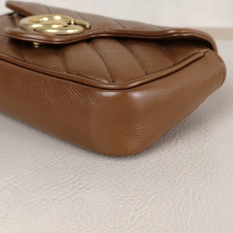 GUCCI Crossbody Bag GG Marmont Mini Marmont Mini Caramel Calfskin Mini 16.5 × 4.5 × 9.5 cm — detail view 7 of 12