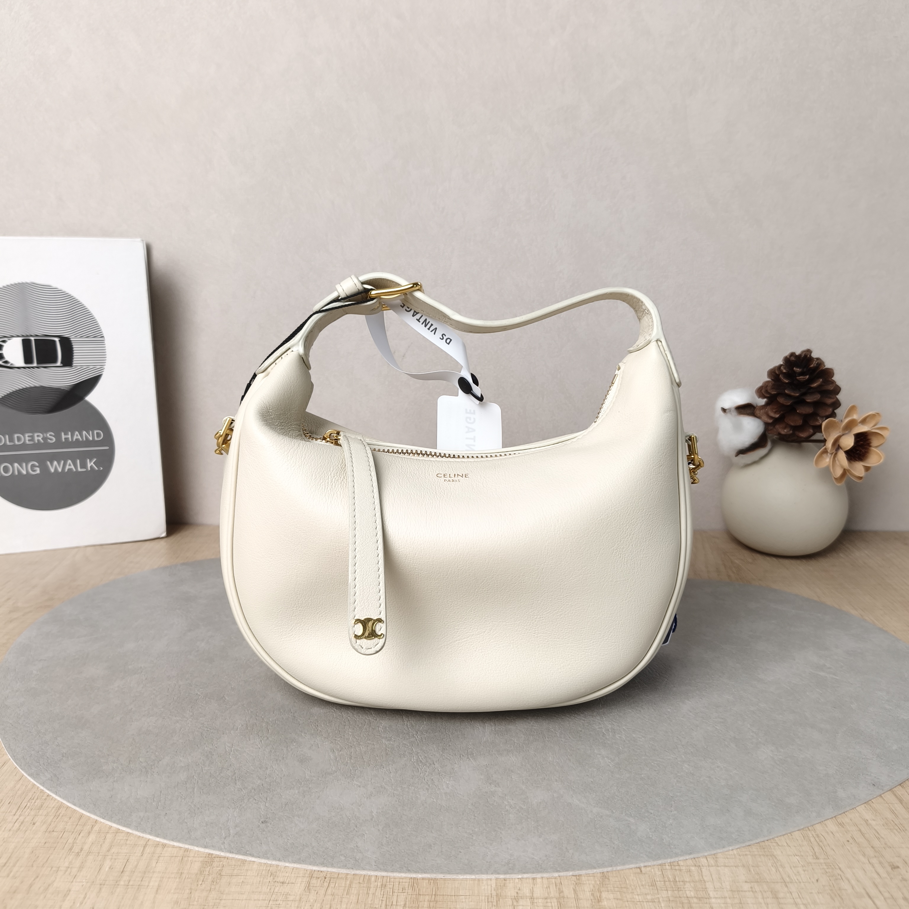 CELINE Crossbody Bag TEEN LULU hobo White Calfskin Small21 × 5 × 24 cm