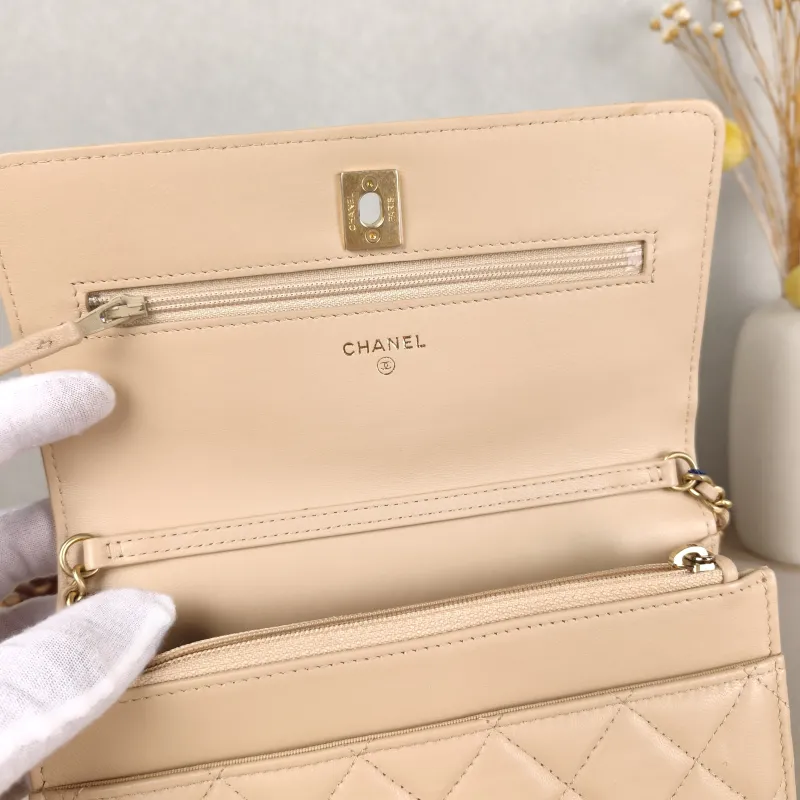 Chanel Crossbody Bag CF WOC Taupe Lambskin Mini 19.2 × 3.5 × 12.3 cm — detail view 14 of 14