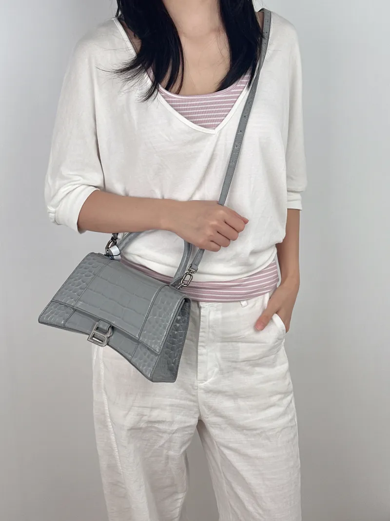 BALENCIAGA Crossbody Bag Hourglass Hourglass Bag Grey Calfskin Small 23 × 10 × 14 cm — on-model view 2 of 3