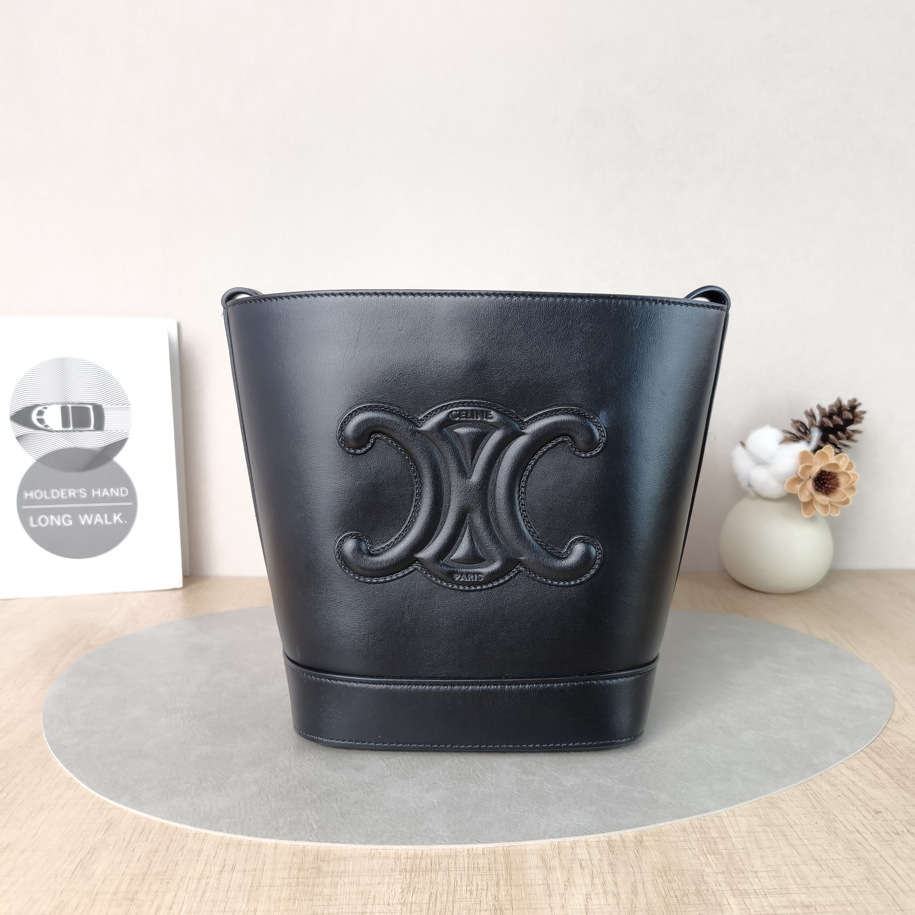 CELINE Shoulder Bag BUCKET TRIOMPHE Bucket Bag Black Calfskin Small17 × 10 × 22 cm