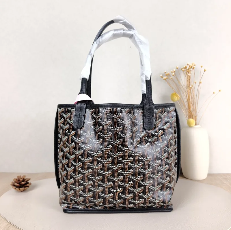 GOYARD Top Handle Bag ANJOU Shopping Tote Black ine Canvas Mini 19.5 × 9 × 19.5 cm