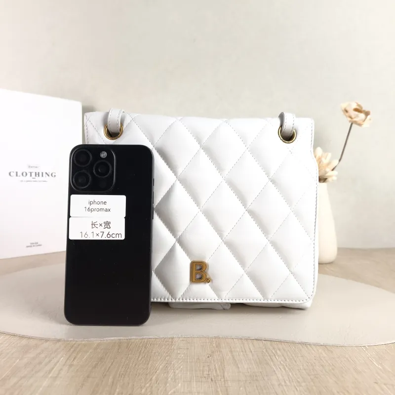 BALENCIAGA Crossbody Bag B Bag Crossbody Bag White Calfskin One Size 24 × 7 × 20 cm — cover view 4 of 5