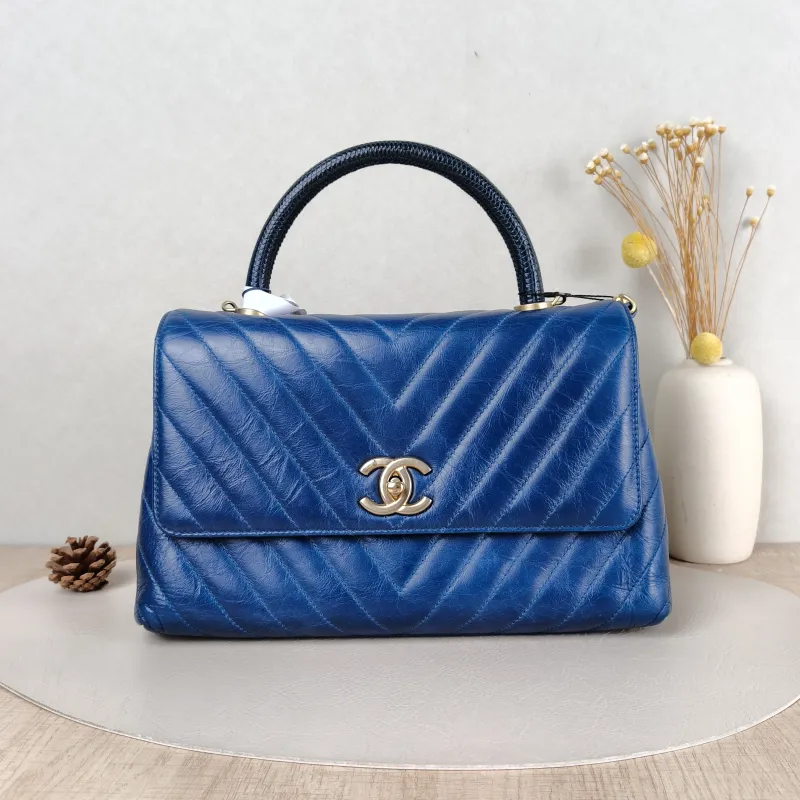 Chanel Top Handle Bag Coco Handle​ Blue V Calfskin Medium 29 × 12 × 18 cm 24