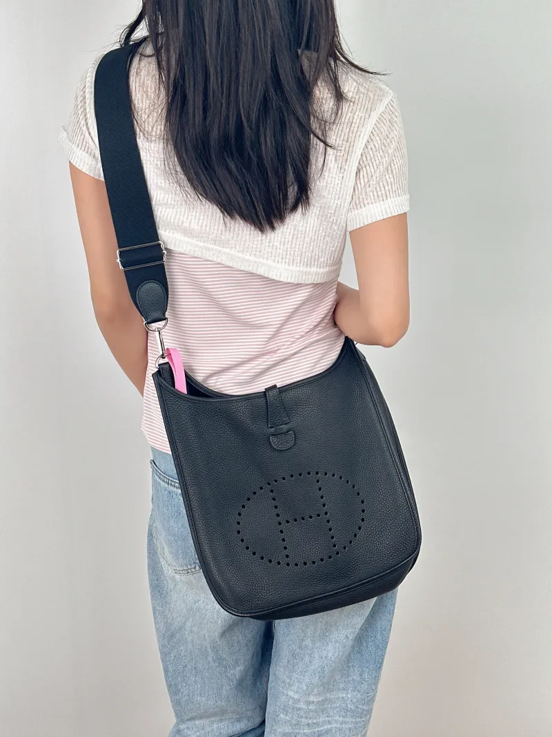 Hermès Crossbody Bag Evelyne 29 29Black Silver-Tone Hardware Clemence Taurillon TC Calfskin Small29 × 8 × 30 cm — on-model view 1 of 2