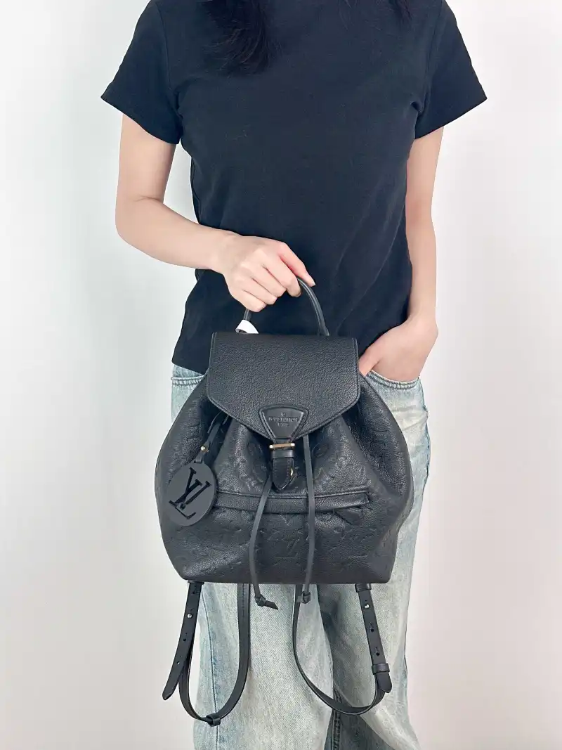 Louis Vuitton Backpack Montsouris Backpack Black Monogram Empreinte Embossed Calfskin Small 27.5 × 14 × 33 cm — on-model view 3 of 3