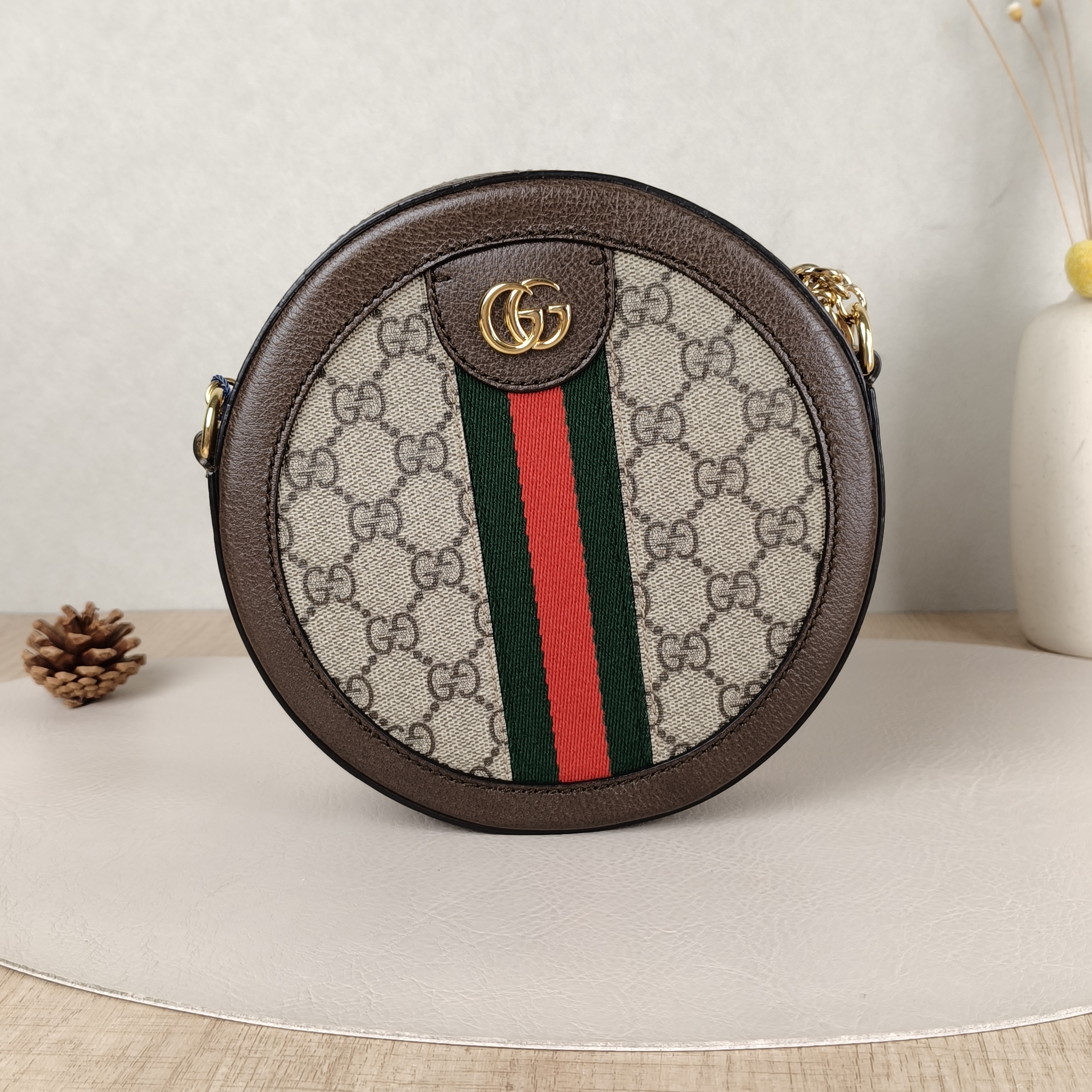 GUCCI Crossbody Bag Ophidia GG Round Bag Monogram PV Cmini18 × 4.5 × 18 cm