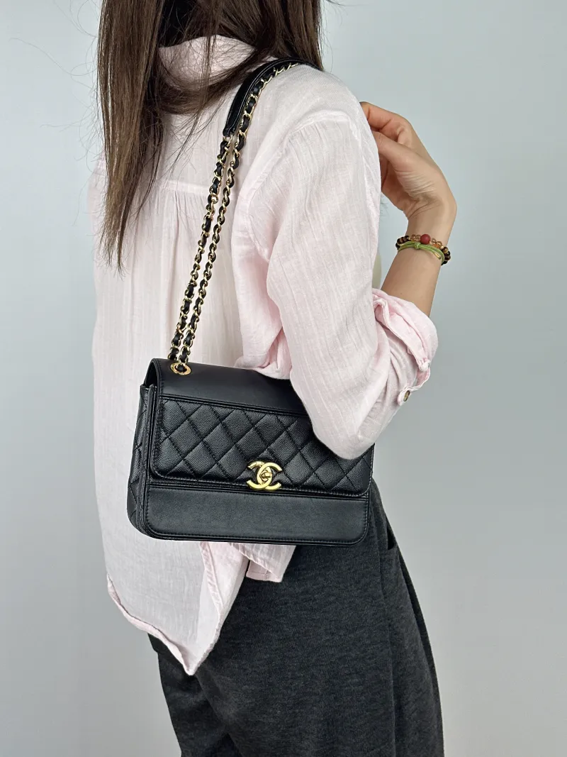 Chanel Crossbody Bagcf Collection Crossbody Bag Black Calfskin One Size22 × 6 × 16 cm — on-model view 2 of 2