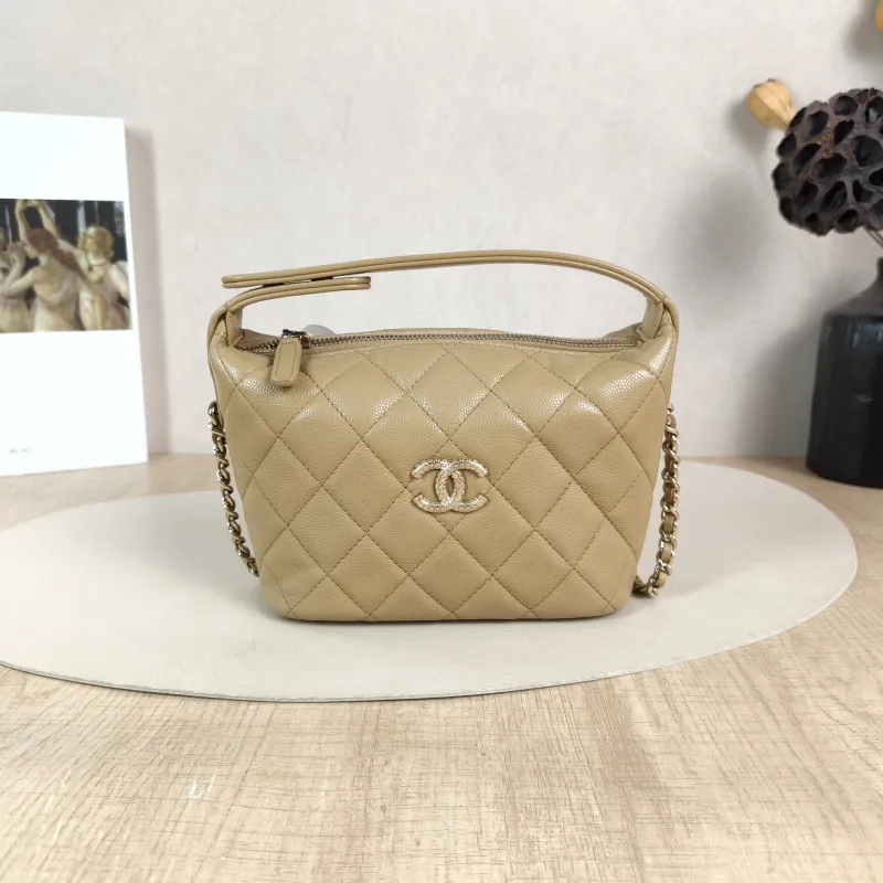 Chanel Crossbody Bag Crossbody Bag Taupe Grained Calfskin One Size 16 × 6 × 13 cm