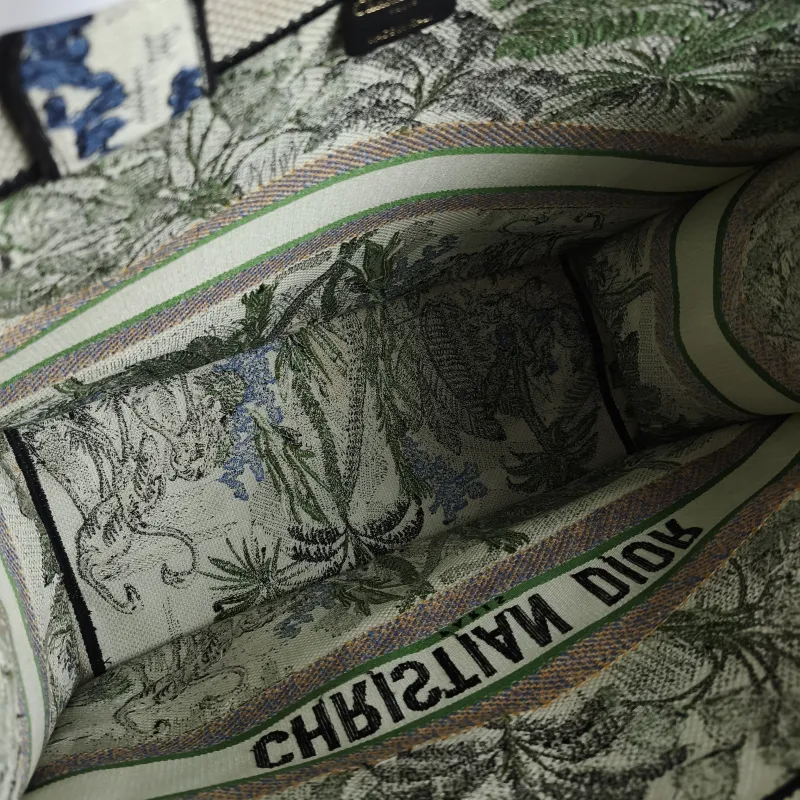 DIOR Top Handle Bag Book Tote Embroidered Green Canvas Large 42 × 18.5 × 35 cm — detail view 8 of 9