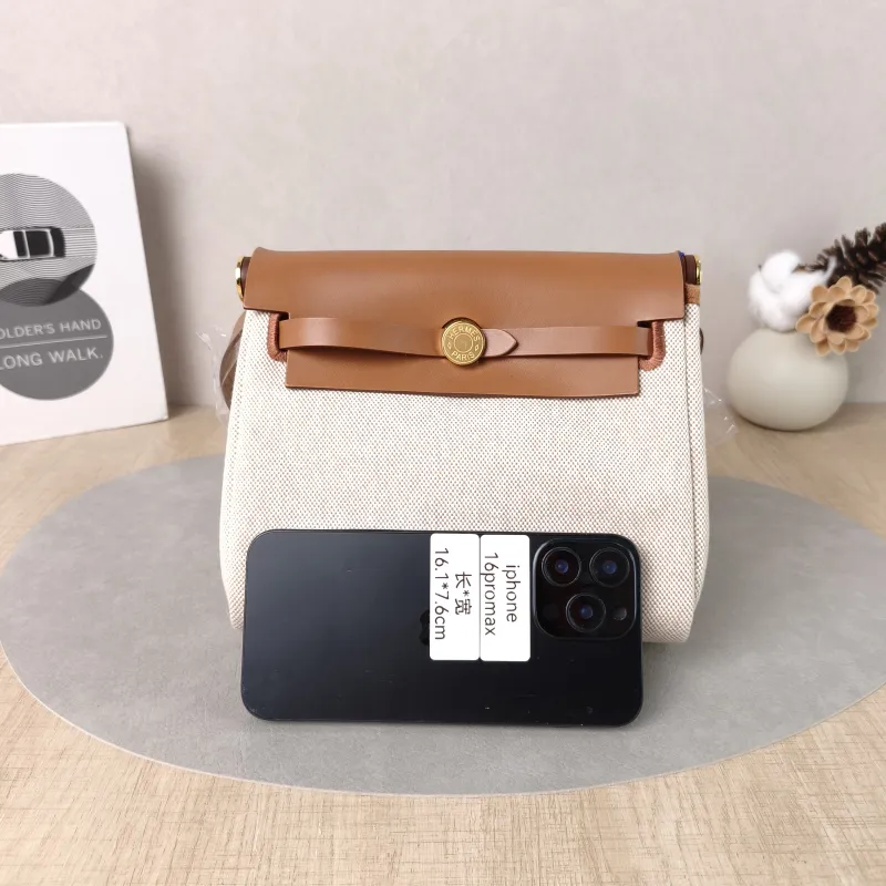 Hermès Crossbody Bag Herbag Zip 20 Beige Brown Calfskin,Canvas Mini 20.5 × 7 × 16.5 cm G — cover view 4 of 6