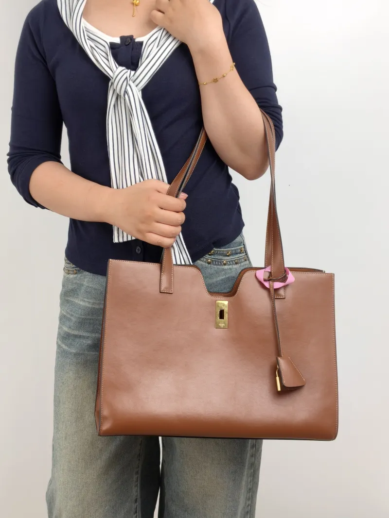 CELINE Shoulder Bag Cabas 16 Tote Bag Caramel Calfskin Large 37 × 14 × 26 cm — on-model view 2 of 2