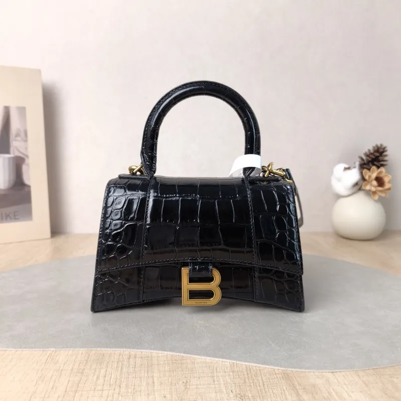 BALENCIAGA Crossbody Bag Hourglass Hourglass Bag Black Calfskin XS 19 × 8 × 13 cm