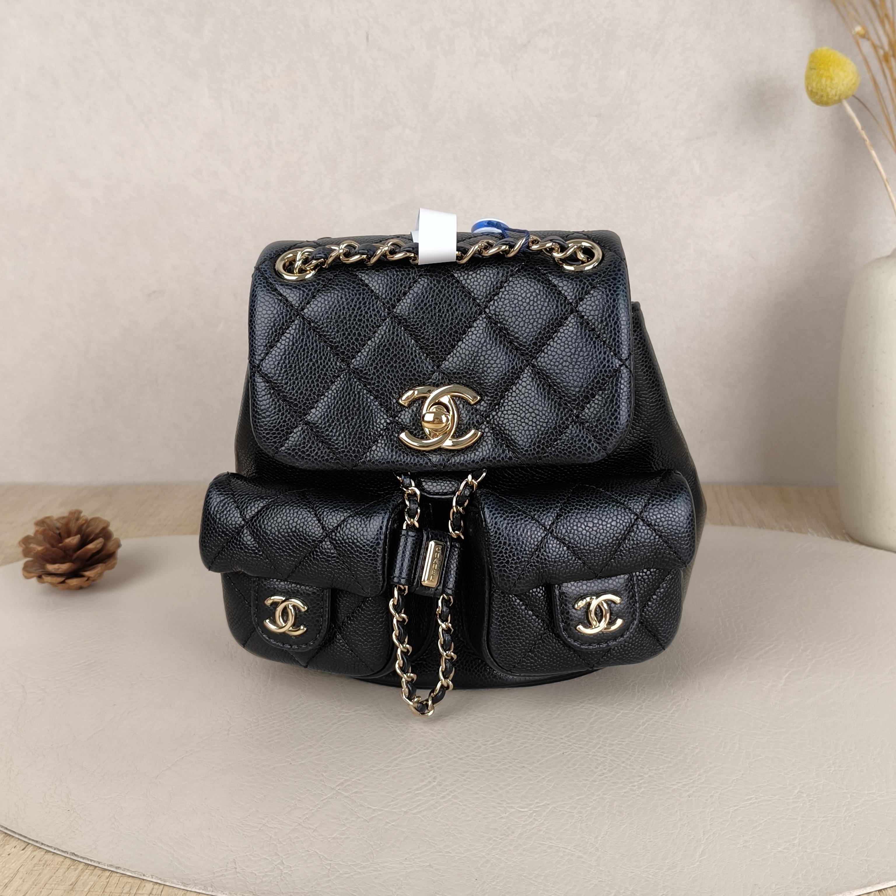 Chanel duma Small Black with Gold-Tone Hardware Grained Calfskin Microchip Edition · Box Dust Bag · 16.5 × 10 × 17.5 cm