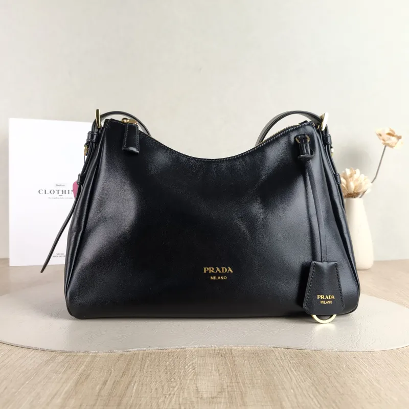 PRADA Shoulder Bag Aimée Black Calfskin 30 × 10 × 22 cm