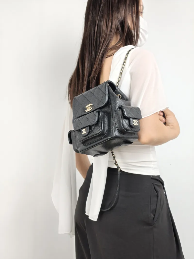 Chanel Backpack duma Black Grained Calfskin Small 18 × 9.5 × 19 cm — on-model view 3 of 3
