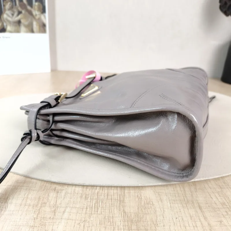 PRADA Shoulder Bag Bonnie Shoulder Bag Grey Waxed Leather Calfskin Mini 19.5 × 7 × 20 cm — detail view 6 of 10