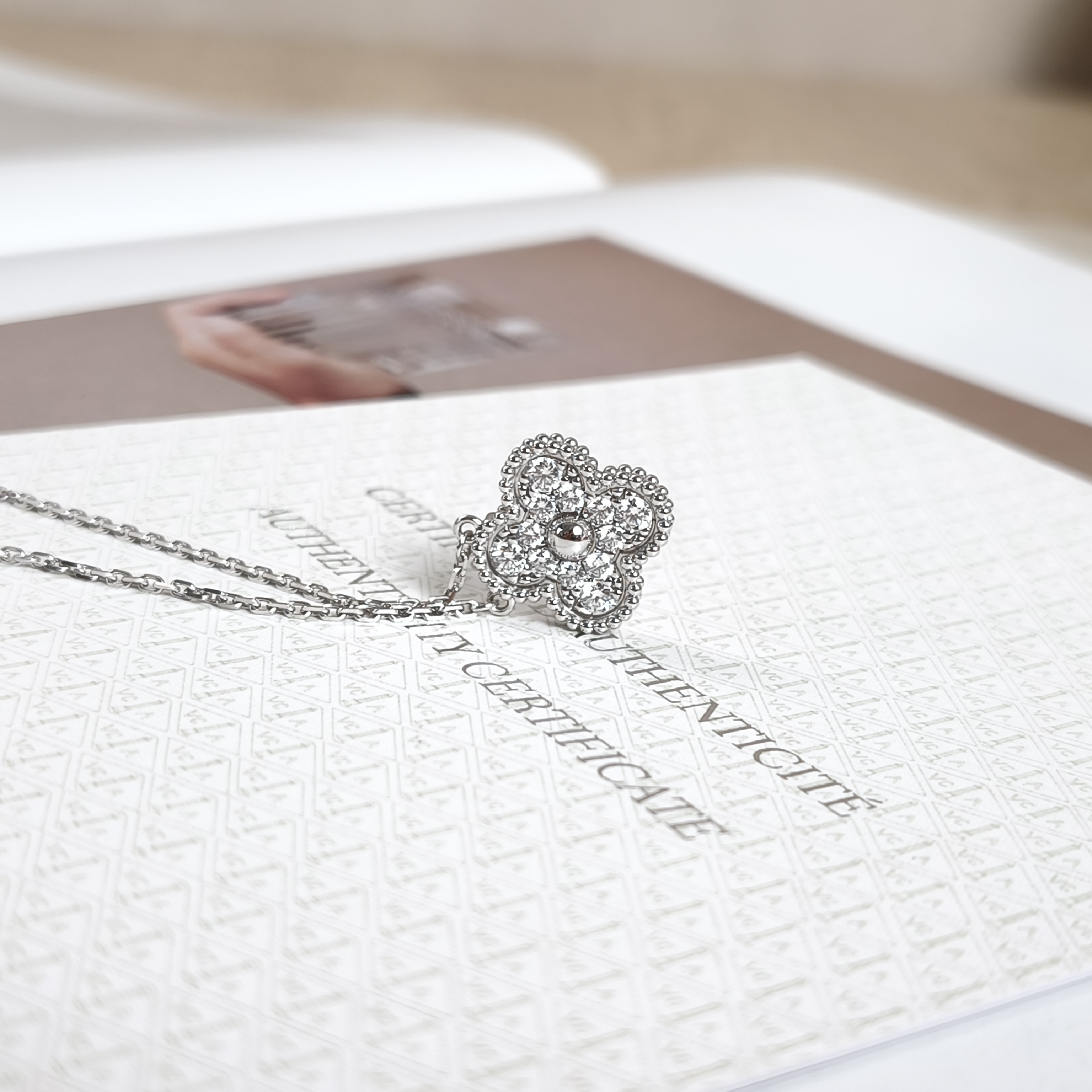 Van Cleef & Arpels Alhambra Alhambra Collection Pavé Diamond Necklace White Gold18KW hite Gold Diamond Vintage Small42cm — cover view 7 of 11