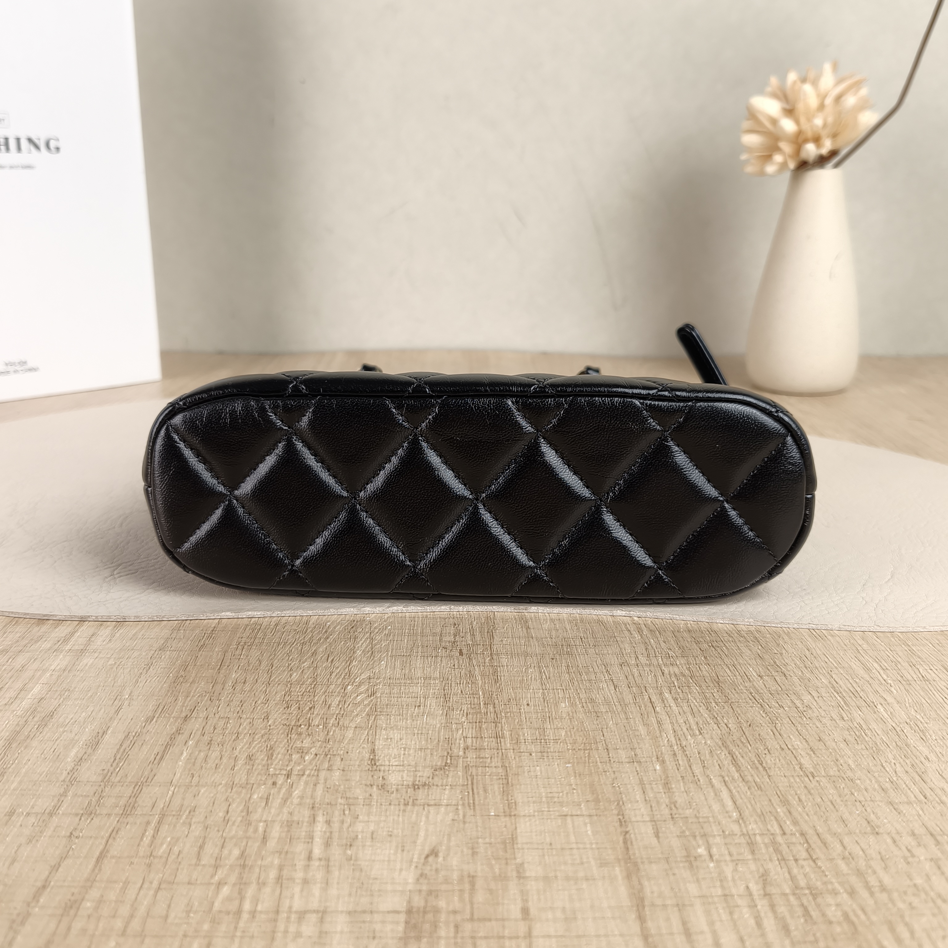 Chanel Crossbody Bag Dome Bag Crossbody Bag Black Waxed Leather One Size20 × 6 × 15 cm — cover view 3 of 5