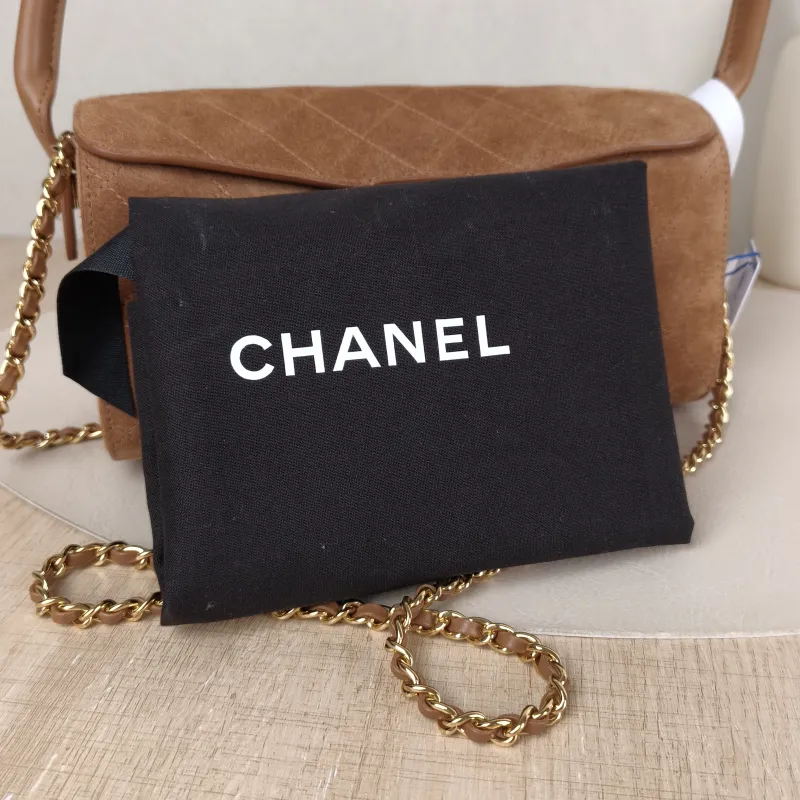 Chanel Shoulder Bag Baguette Bag Brown Suede One Size 23 × 11 × 11 cm — detail view 8 of 12