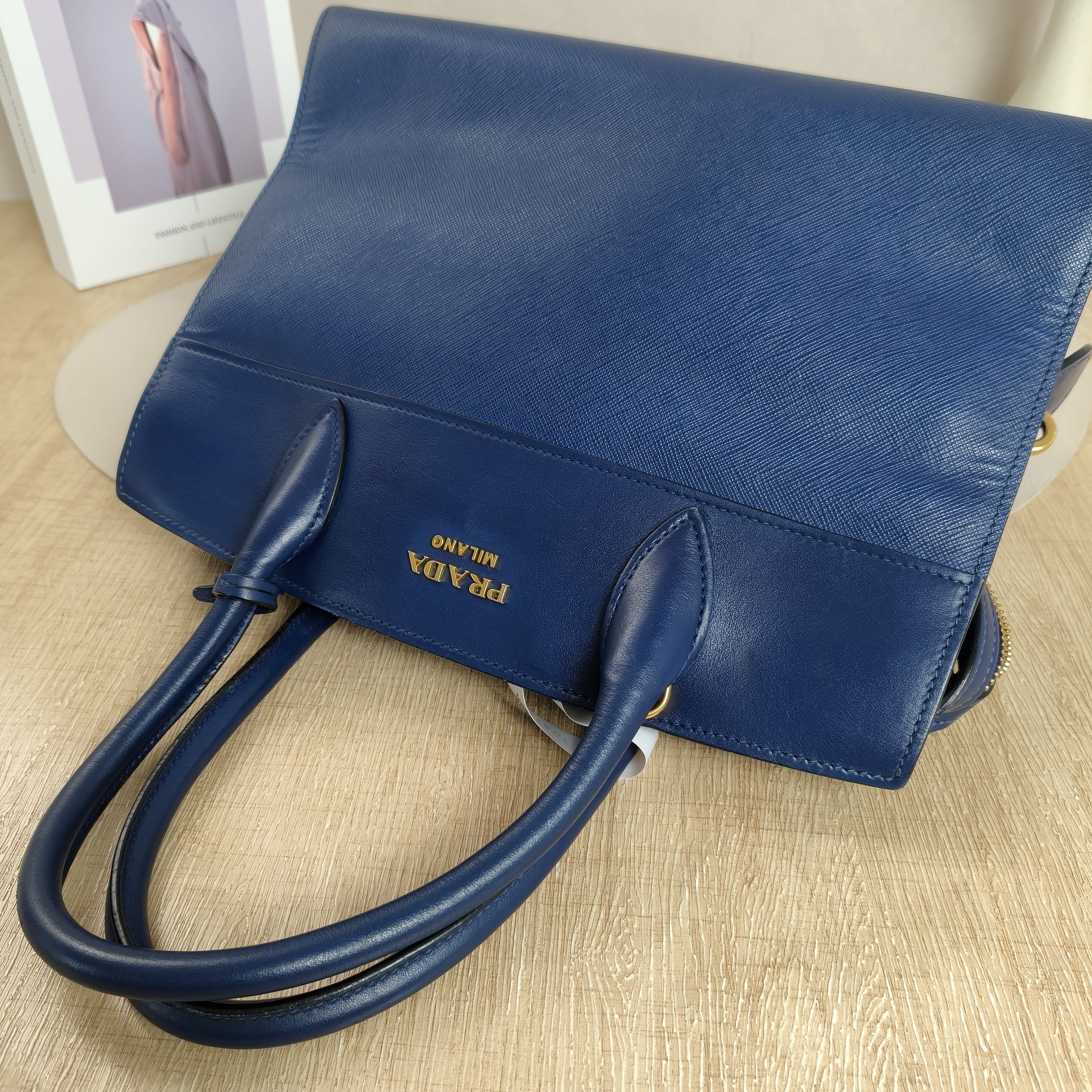 PRADA Shoulder Bag Blue Calfskin · Shoulder Strap Leather Tag Dust Bag · 30 × 14 × 23 cm — cover view 5 of 12