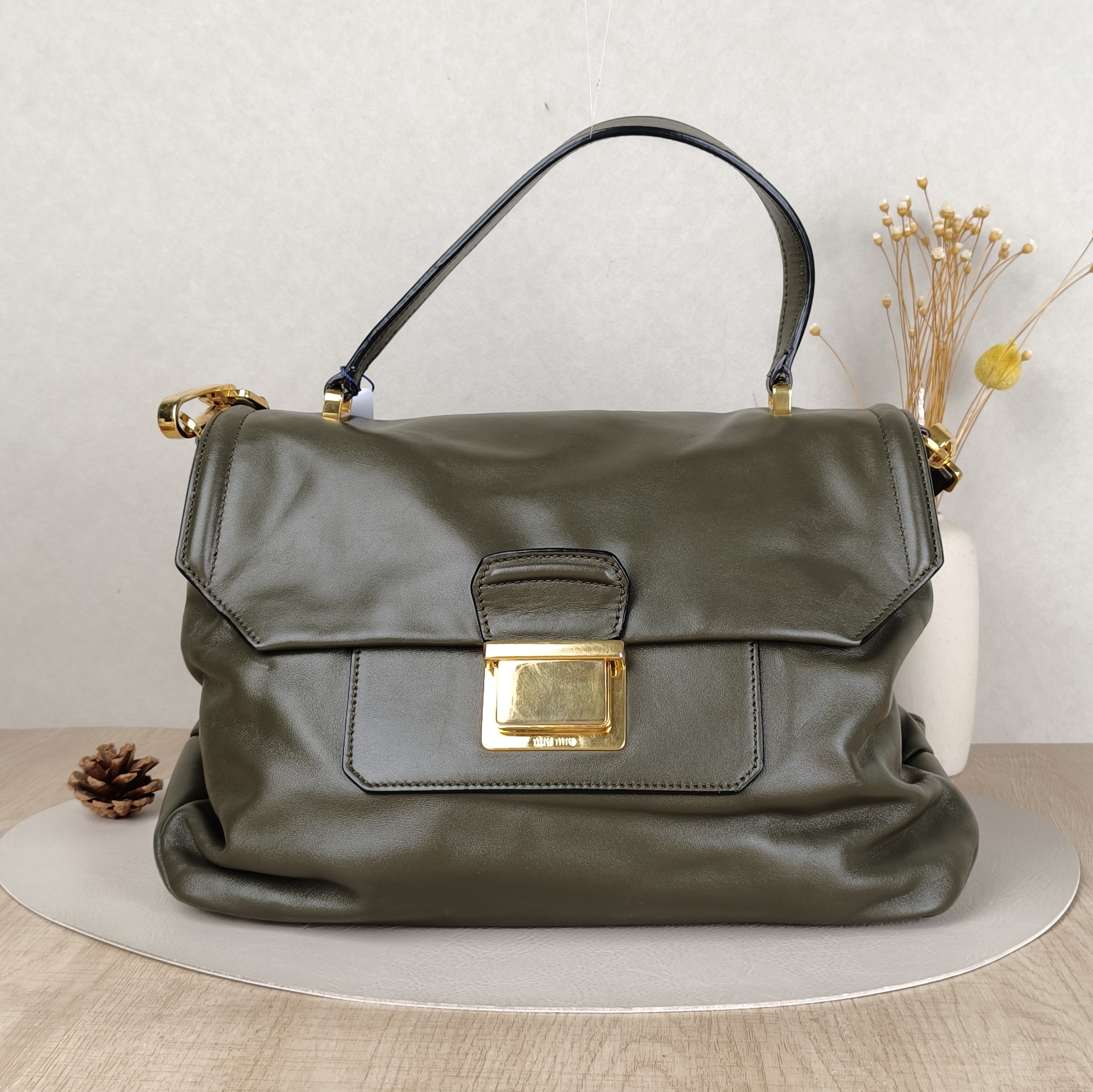 Miumiu Shoulder Bag Shoulder Bag Green Calfskin One Size33 × 15 × 25 cm