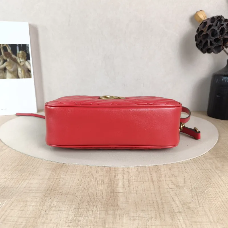 GUCCI Crossbody Bag GG Marmont Marmont Camera Bag Red Calfskin Small 24 × 7 × 13 cm — cover view 4 of 5