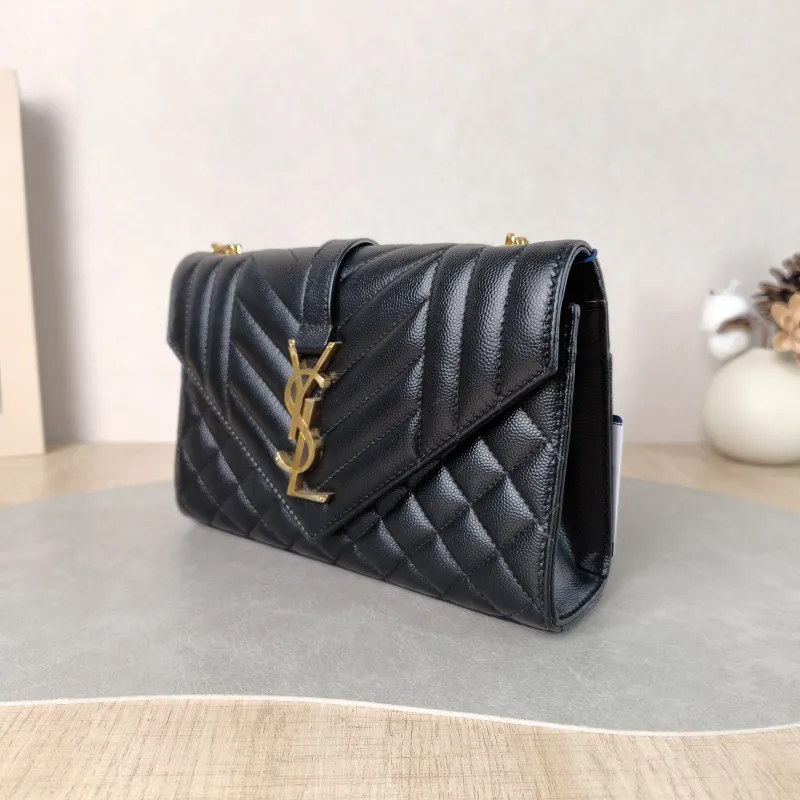 SAINT LAURENT Crossbody Bag ENVELOPE Black Grained Calfskin Small 21 × 6 × 13 cm Conditioned — cover view 3 of 6