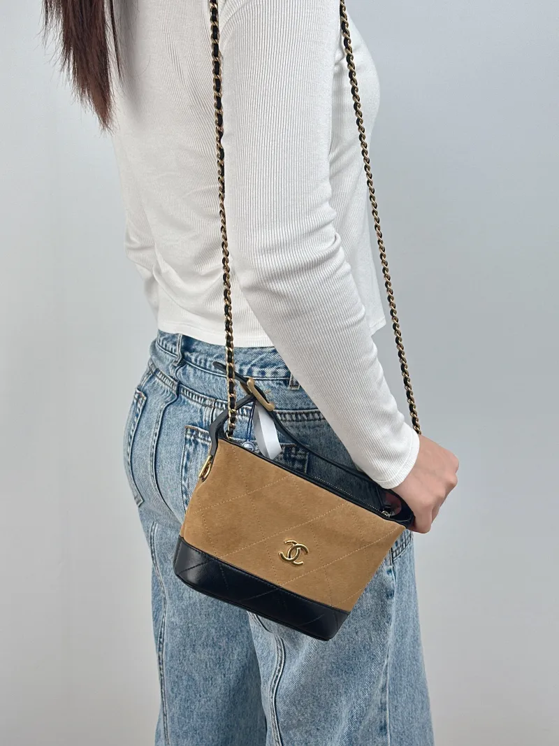 Chanel Crossbody Bag hobo Black Brown Suede Calfskin One Size 15.5 × 6 × 13 cm — on-model view 1 of 3