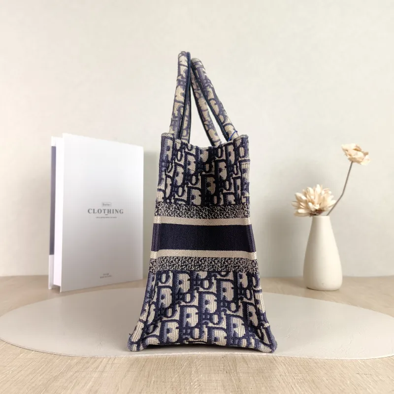 DIOR Top Handle Bag Book Tote Blue Canvas Small 26.5 × 14 × 22 cm — detail view 10 of 11
