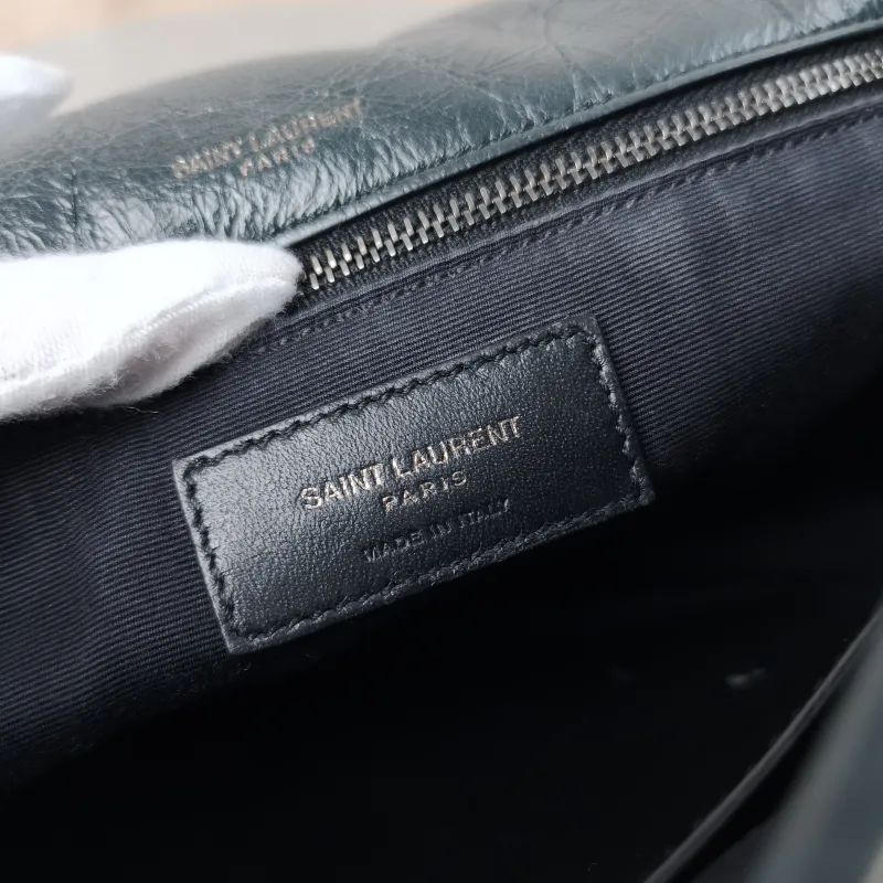 SAINT LAURENT Crossbody Bag Niki Green Waxed Leather Medium 28 × 8.5 × 20 cm — detail view 6 of 15