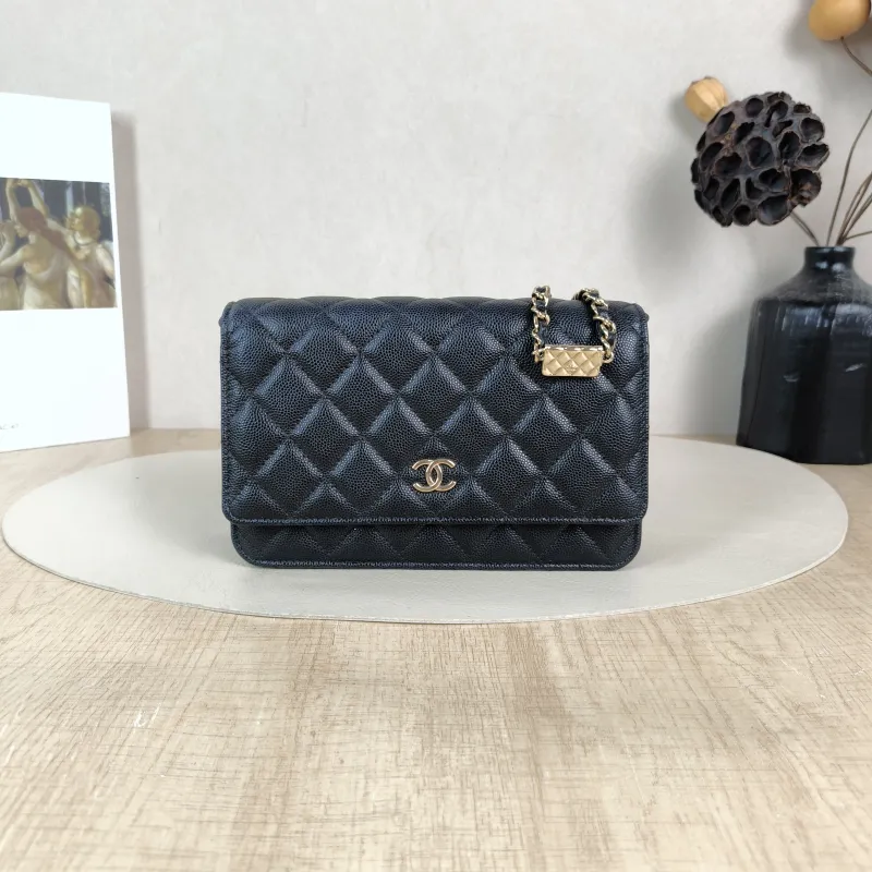 Chanel Crossbody Bag CF WOCWOC Bag Accessory Black Grained Calfskin Mini 19.2 × 3.5 × 12.3 cm