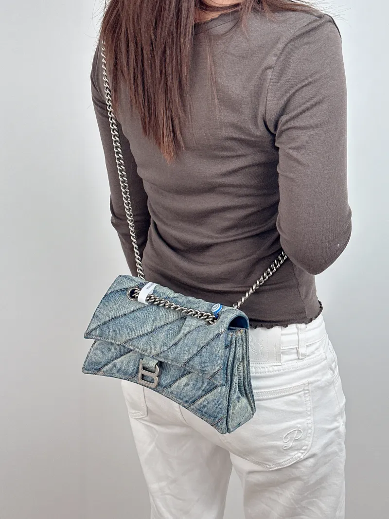 BALENCIAGA Shoulder Bag CRUSH Chain Bag Blue Small 25 × 8 × 15 cm — on-model view 1 of 2