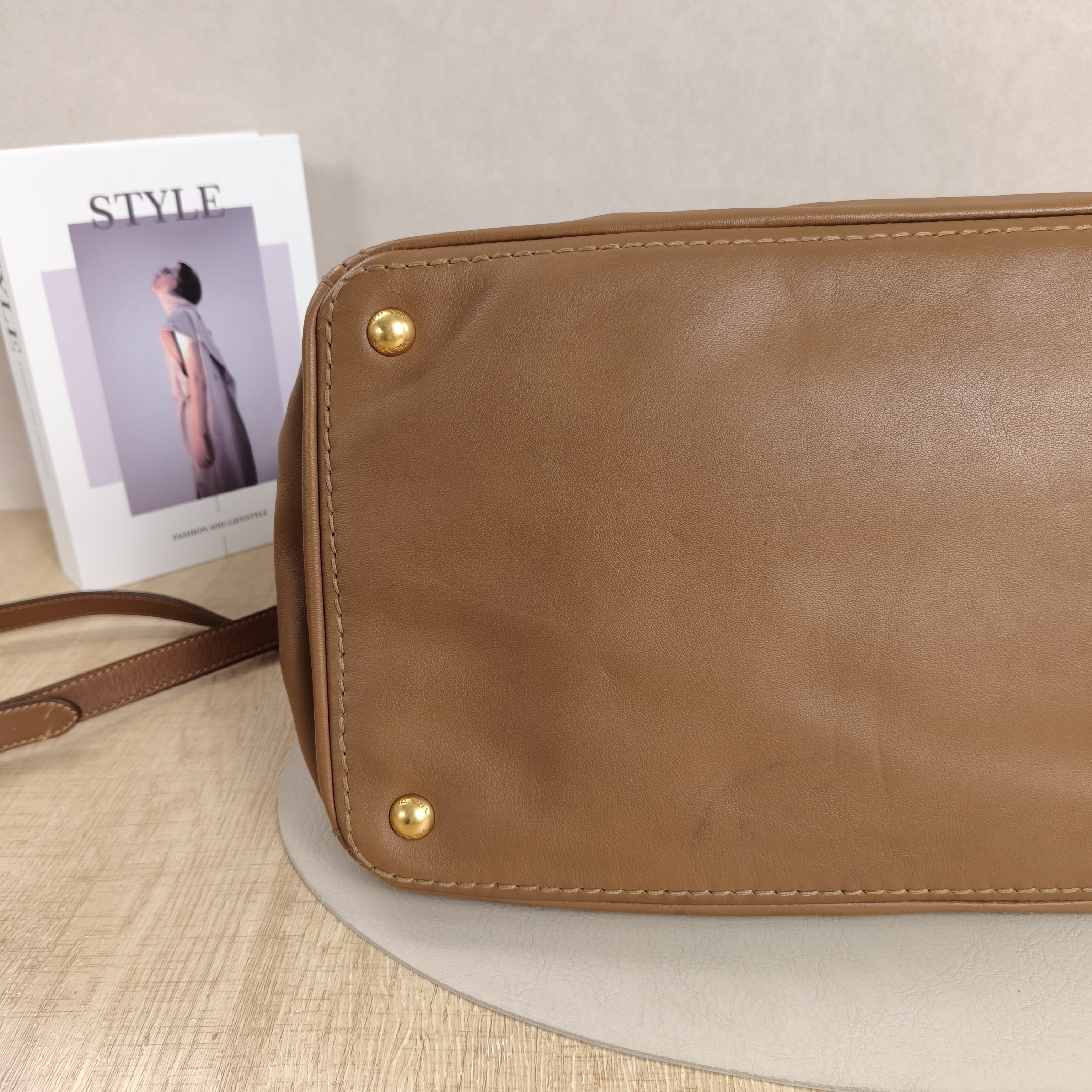 PRADA Top Handle Bag Tote Bag Brown Calfskin One Size38 × 20 × 25 cm — cover view 3 of 10