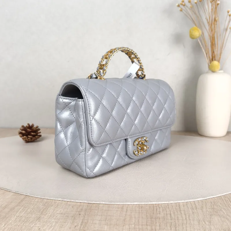 Chanel Crossbody Bag 24c mini Silver Lambskin mini 20 × 6 × 12 cm — cover view 4 of 5