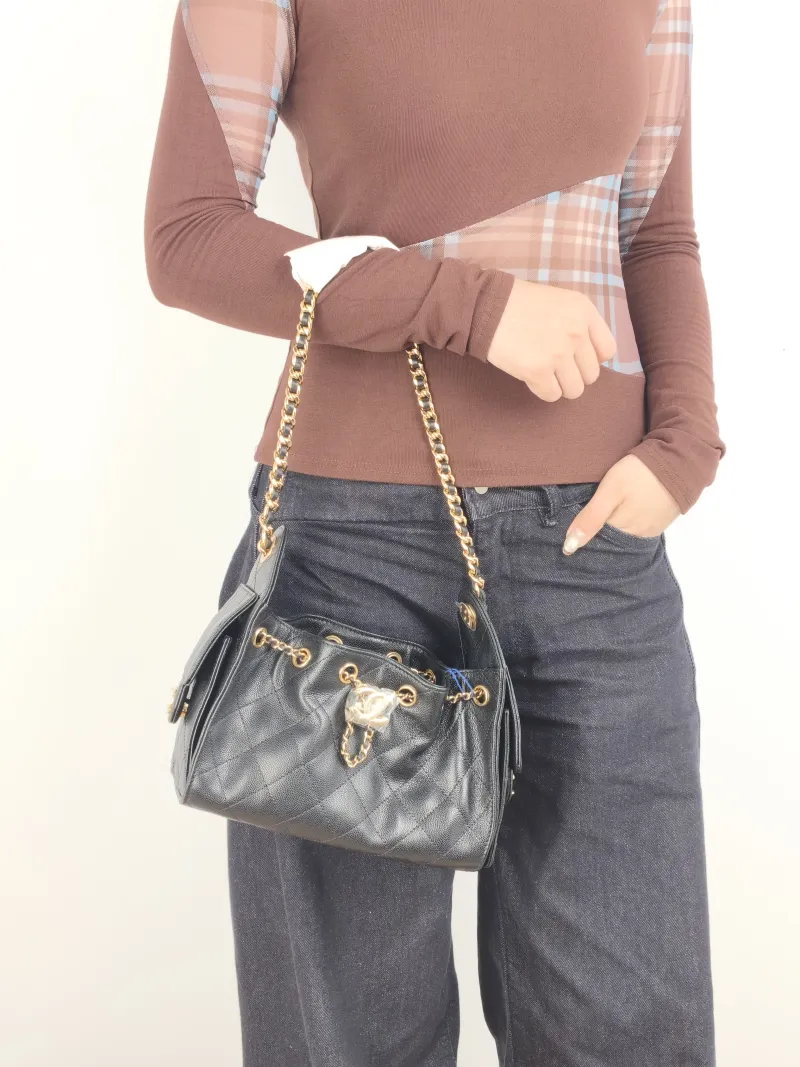 Chanel Shoulder Bag 25Bag Black Grained Calfskin Mini 22 × 12.5 × 20 cm — on-model view 2 of 2