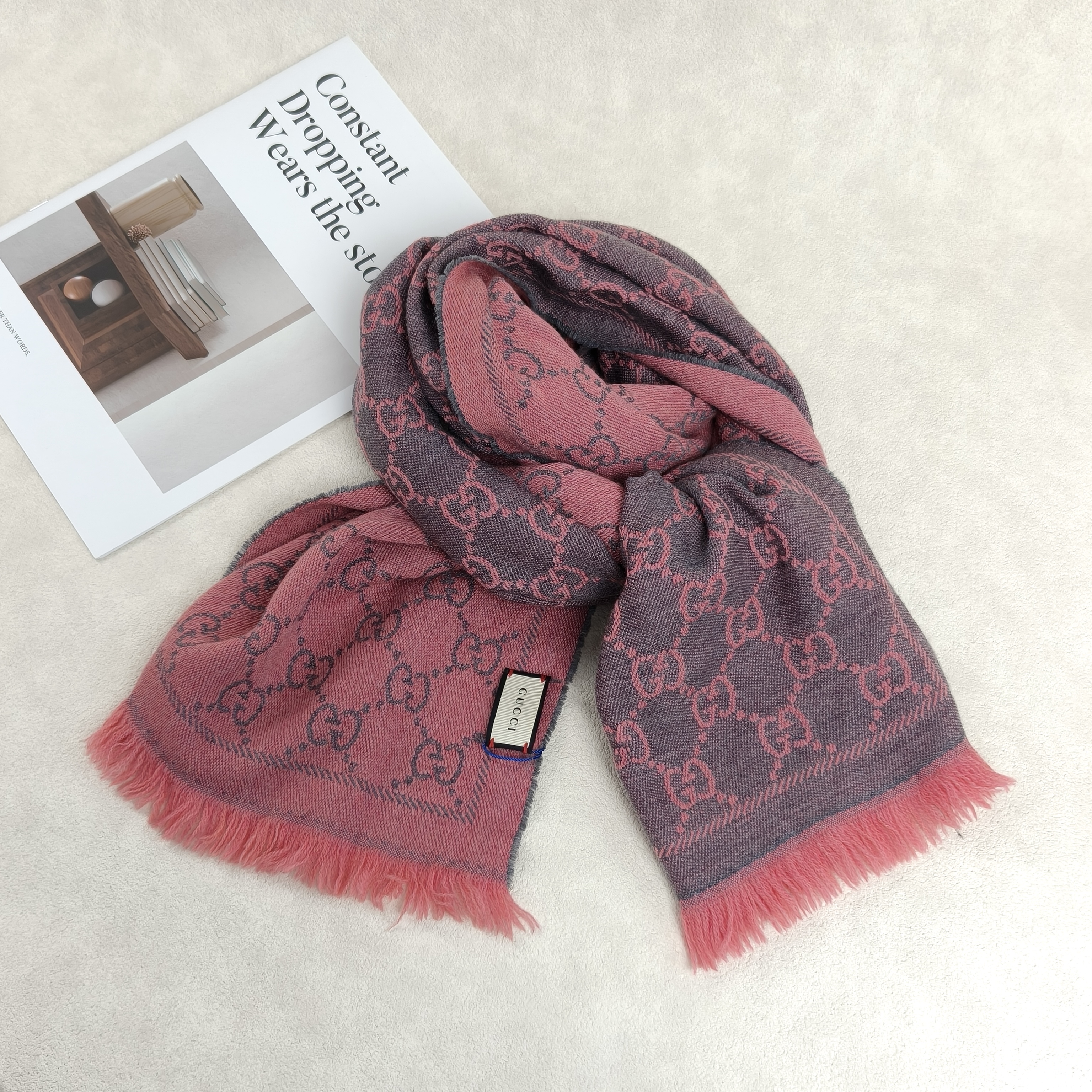 GUCCI Scarf Scarf Pink Wool48*180