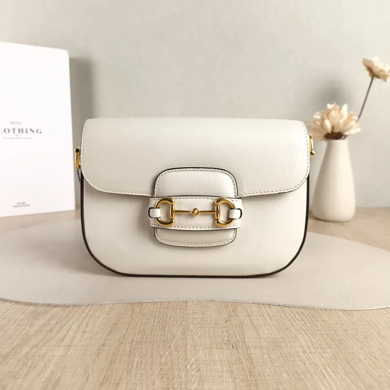 GUCCI Crossbody Bag Horsebit 1955 Horsebit Small White Calfskin Small 20.5 × 5 × 14.5 cm