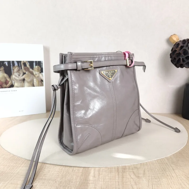 PRADA Shoulder Bag Bonnie Shoulder Bag Grey Waxed Leather Calfskin Mini 19.5 × 7 × 20 cm — cover view 5 of 6