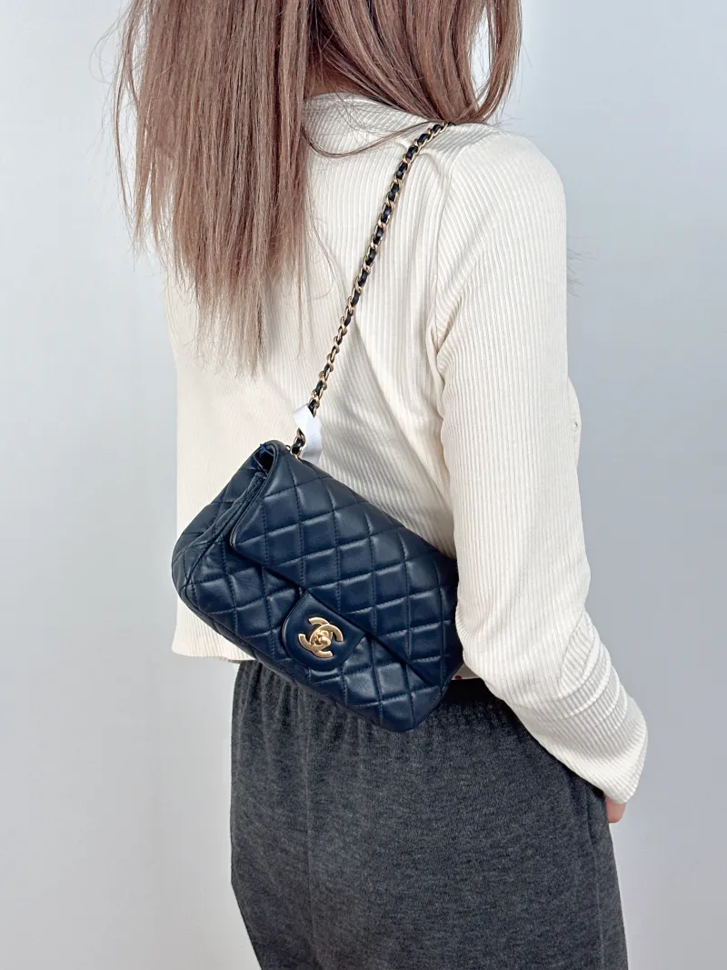 Chanel Crossbody Bag Classic Flap Large Mini CF Mini Blue Lambskin mini20 × 6 × 12 cm — on-model view 1 of 2