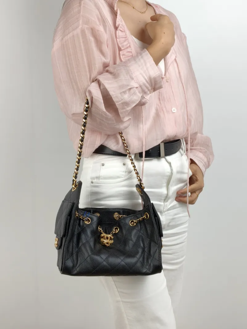 Chanel Shoulder Bag 25Bag Black Grained Calfskin Mini 20 × 12.5 × 22 cm — on-model view 2 of 2