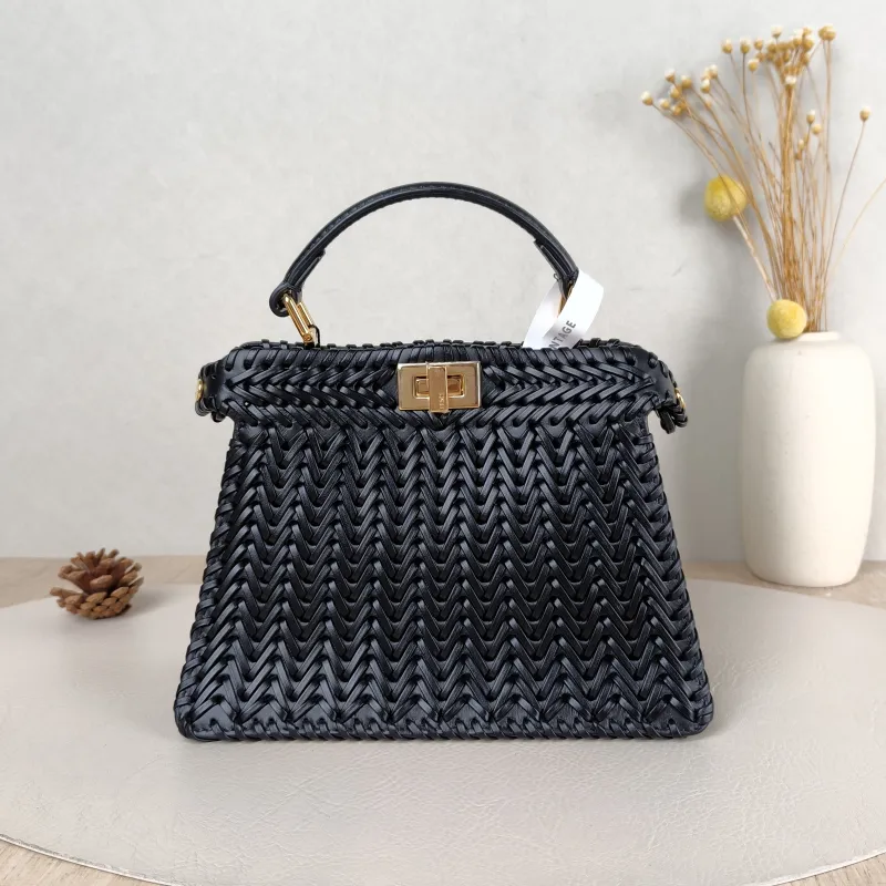 FENDI Crossbody Bag Peekaboo Crossbody Bag Black Woven 20 × 10 × 15 cm