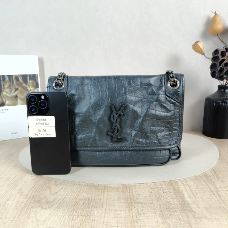 SAINT LAURENT Crossbody Bag Niki D Green Waxed Leather Medium 28 × 8.5 × 20 cm — cover view 4 of 5
