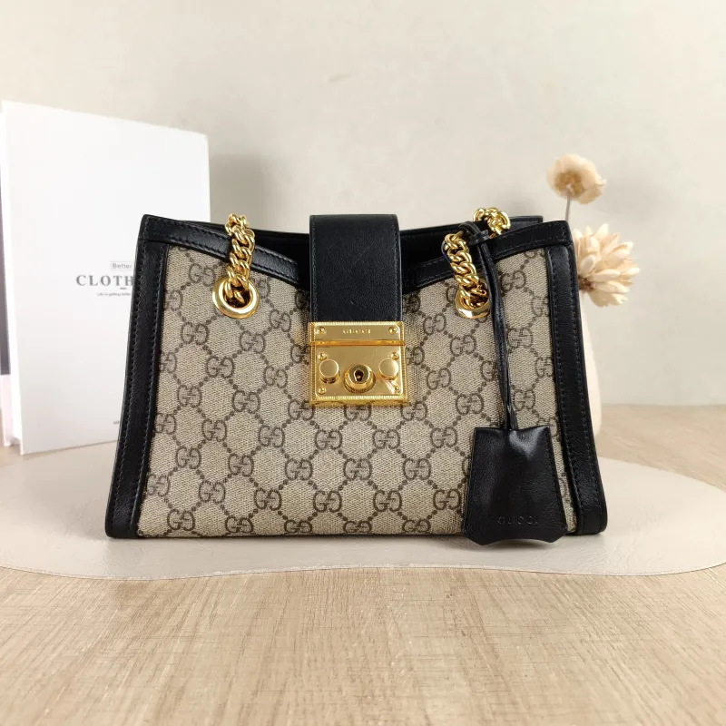 GUCCI Shoulder Bag Padlock Tote Black Monogram PVC Medium26 × 10 × 18 cm