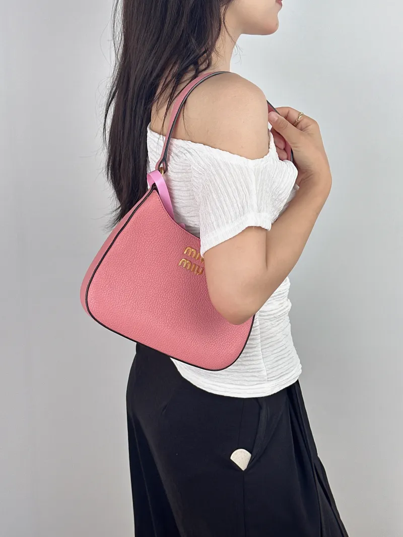 Miumiu Shoulder Bag Pink Calfskin One Size 22.5 × 5 × 18 cm — on-model view 2 of 2