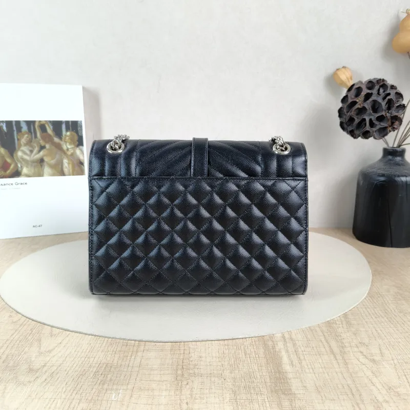 SAINT LAURENT Crossbody Bag ENVELOPE Black Calfskin Medium 24 × 6 × 17.5 cm — cover view 4 of 5