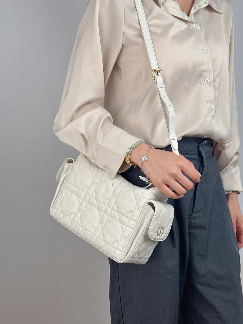 DIOR Crossbody Bag D-Dream White Lambskin Medium 28 × 10 × 16 cm — on-model view 3 of 3
