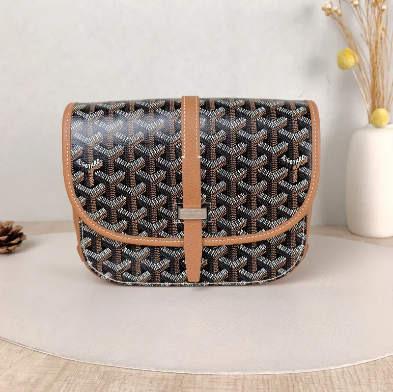GOYARD Crossbody Bag BELVEDERE Messenger Bag Brown ine Canvas Small 22 × 7 × 16 cm