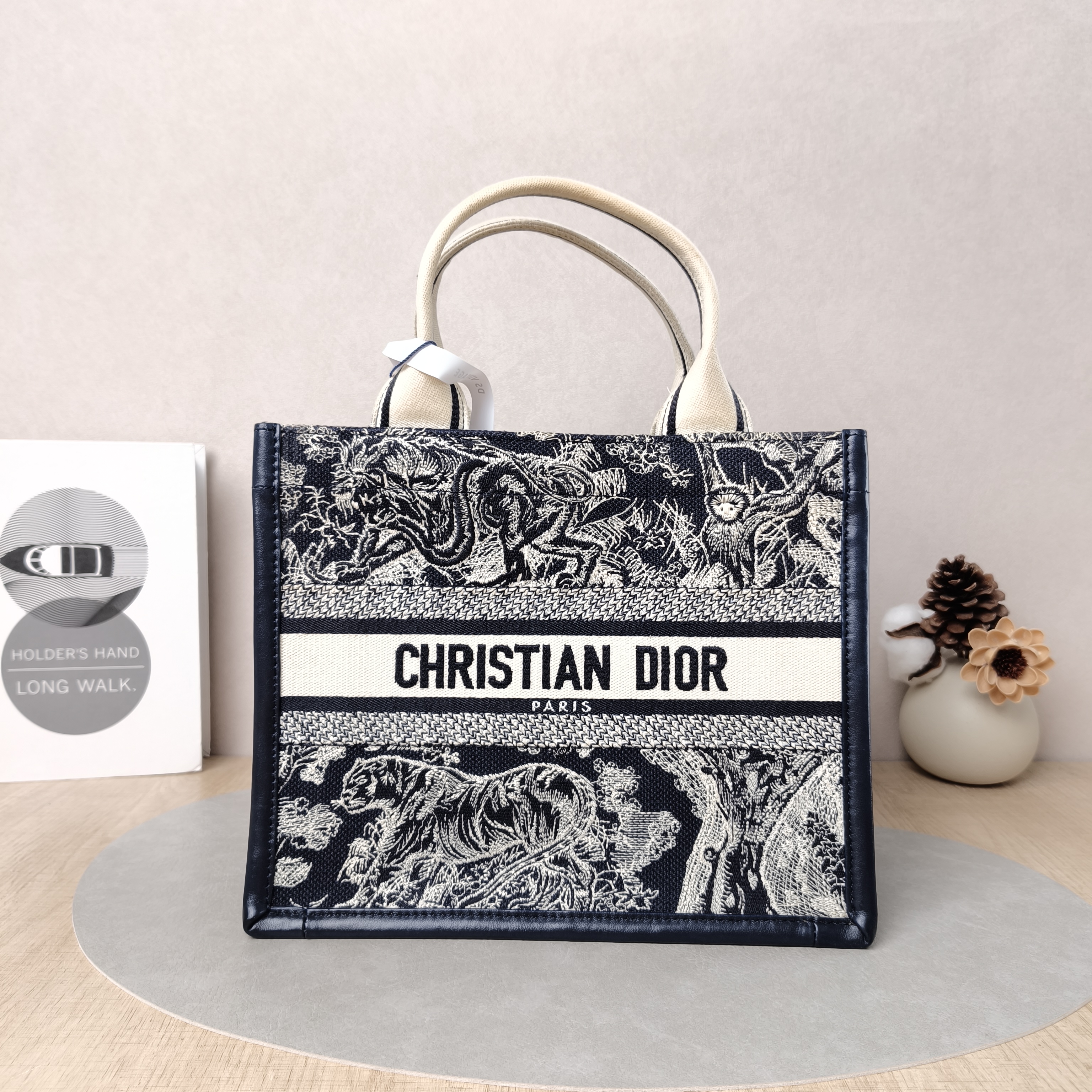 DIOR Shoulder Bag Book Tote Shoulder Strap Edition Blue Canvas · Calfskin Small26.5 × 14 × 22 cm