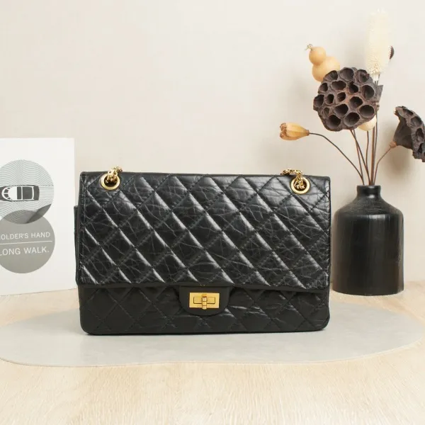 Chanel 2.55 Conditioned Medium Black with Gold-Tone Hardware Calfskin15 · Authenticity Card · 28 × 7.5 × 19.5 cm